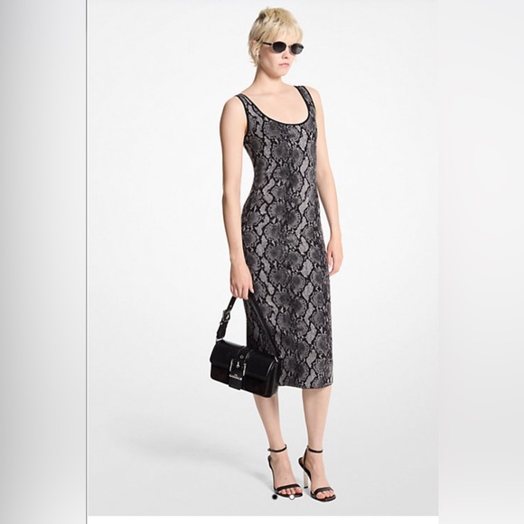 Michael Kors Snake Print Jacquard Dress -XS black, white, grey